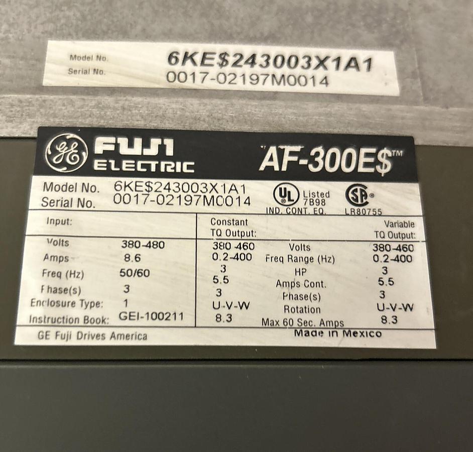 Used GE FUJI,6KE$243003X1A1,AF-300E$ DRIVE 3HP 460VAC