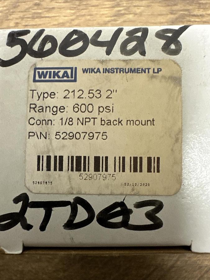 Used Wika,212.53,2" 0-600PSI 1/8" NPT Back Mount
