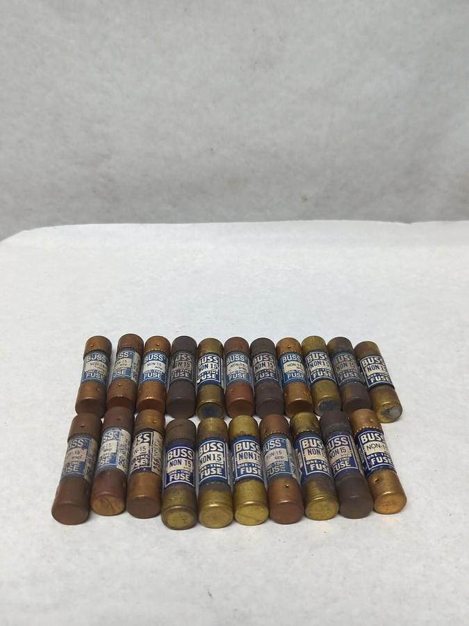 Used COOPER BUSSMANN,NON-15,ONE-TIME 15 AMP FUSE LOT OF 21 PRE-OWNED