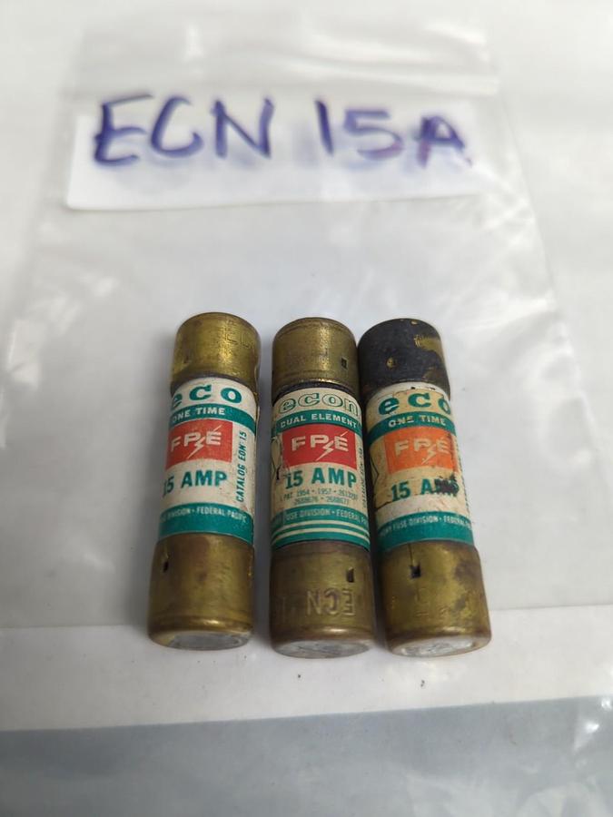Used ECON,ECN-15,ONE-TIME 15 AMP FUSE LOT OF 3 PRE-OWNED