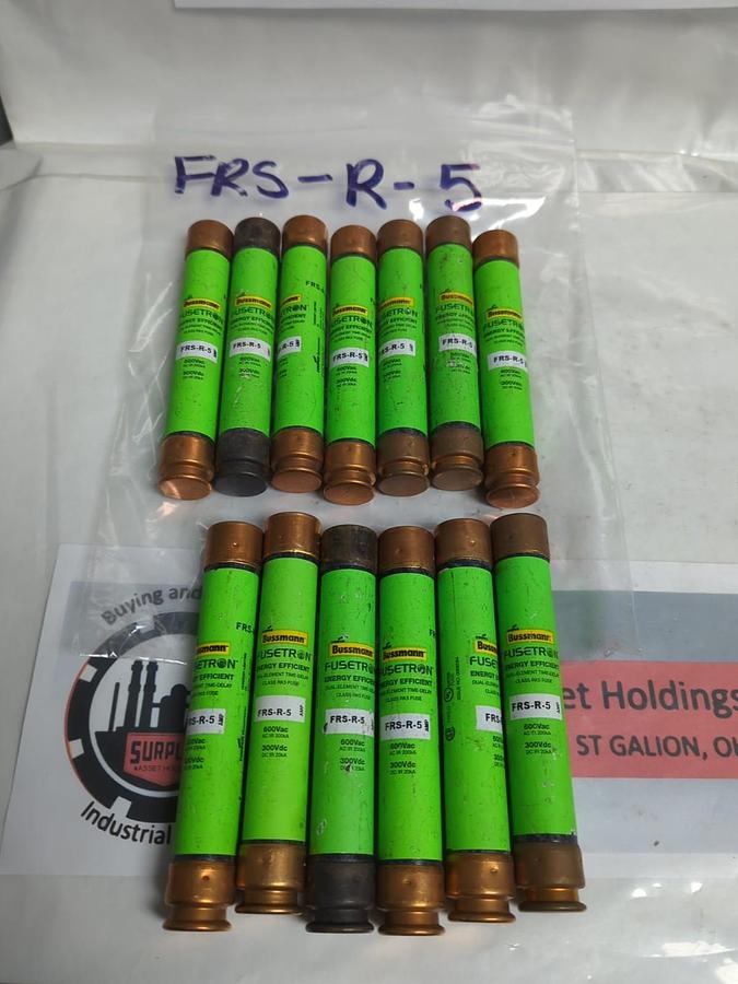 Used COOPER BUSSMANN,FRS-R-5,FUSETRON 5 AMP FUSE LOT OF 13 PRE-OWNED