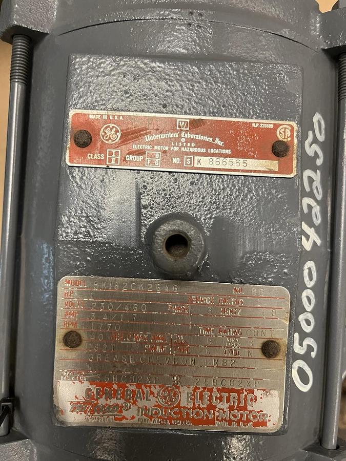 Used GE,5K182CK2646,HAZARD LOCATION MOTOR 1HP 1770RPM 3PH 182T