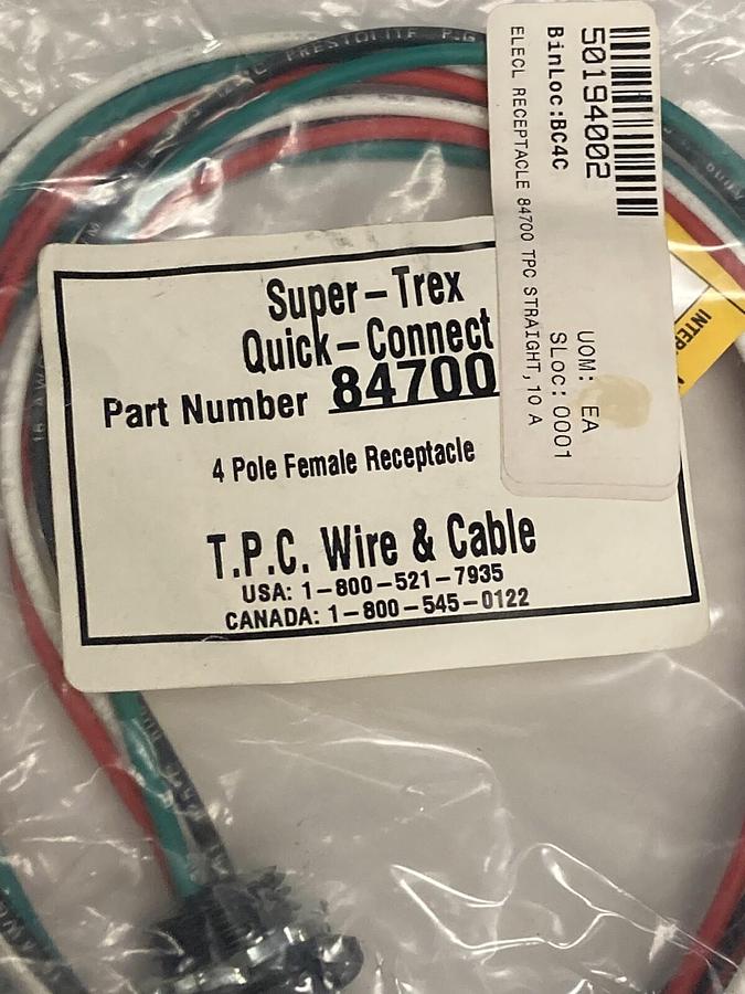 TPC Super-TREX,84700,Quick-Connect Female Receptacle 4P 48 INCH Lead Lot of 6