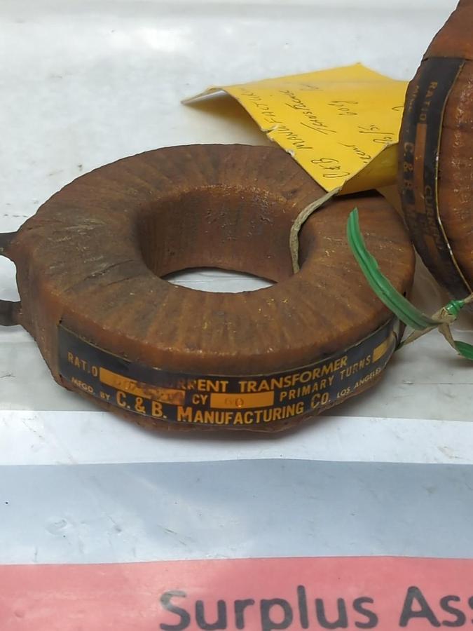 Used C & B,MANUFACTURING,60CY,CURRENT TRANSFORMER 50%/5. PRIMARY TURNS 1 LOT OF 2