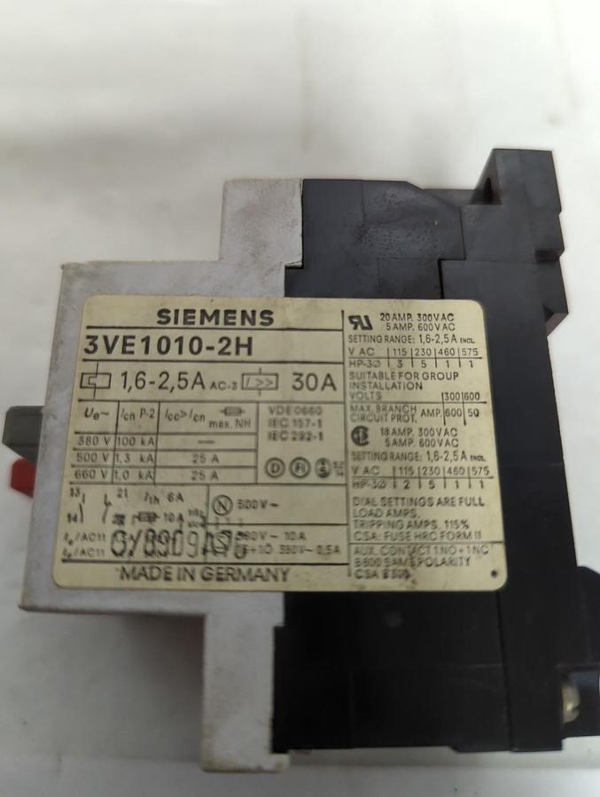 Used SIEMENS,3VE1010-2H,MOTOR STARTER PRE-OWNED