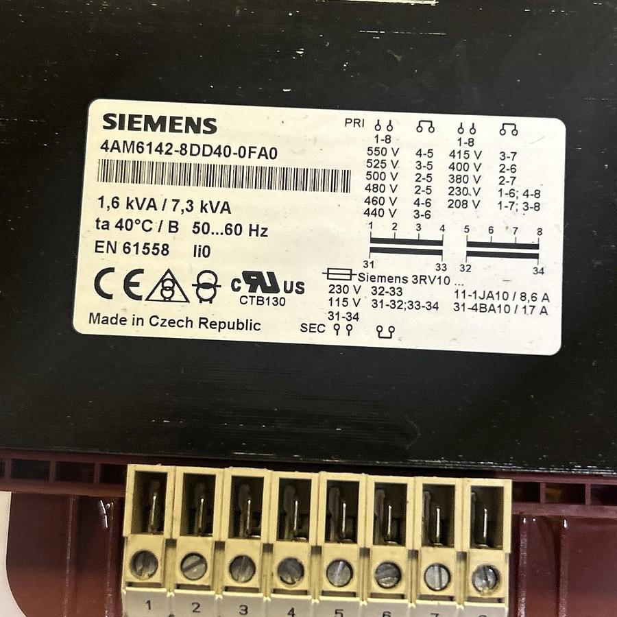 Used SIEMENS,4AM6142-8DD40-0FA0,TRANSFORMER 1.6KVA / 7.3VA