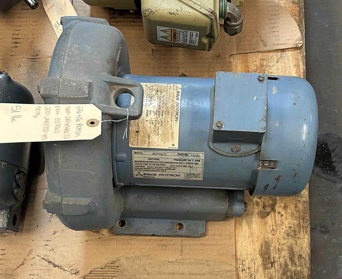 Used EG&G ROTRON,DR404AL72,BLOWER MOTOR 1HP 200-230/460V 3450RPM 143TCZ FRAME