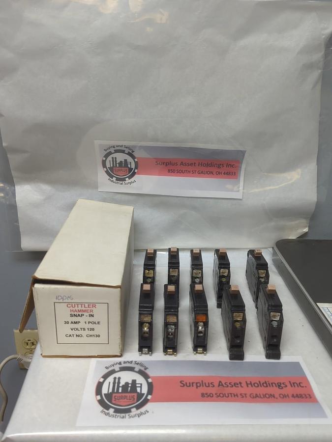 Used CUTLER-HAMMER,CH130,CIRCUIT BREAKER 30 AMP 1-POLE LOT OF 10 PRE-OWNED
