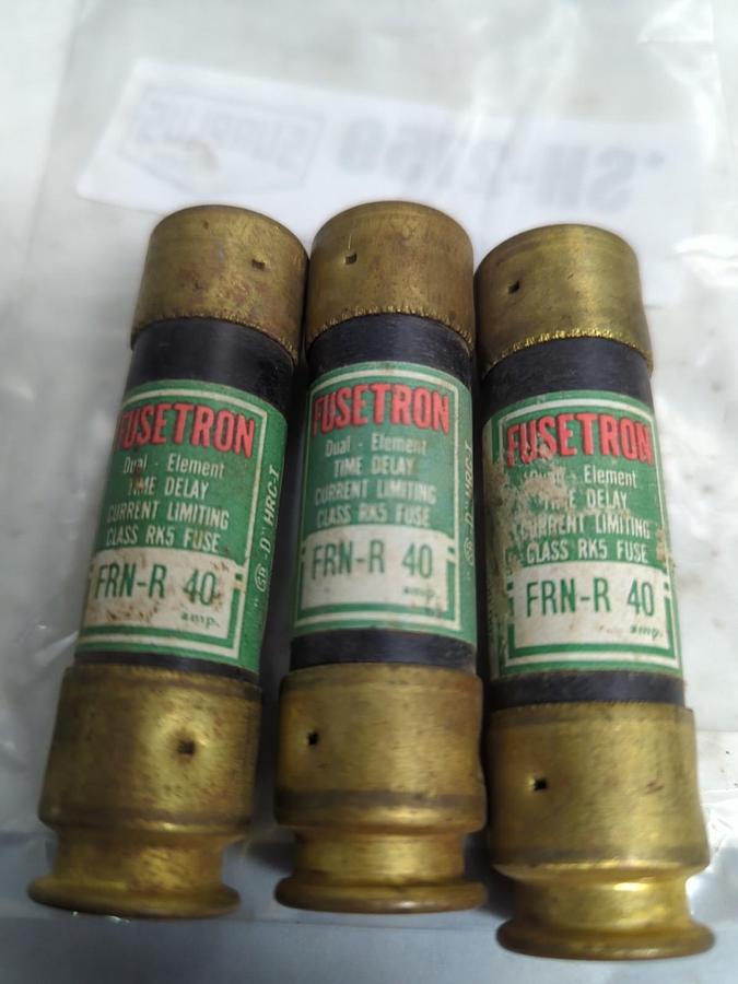 Used COOPER BUSSMANN,FRN-R-40,FUSETRON 40 AMP FUSE LOT OF 3 PRE-OWNED