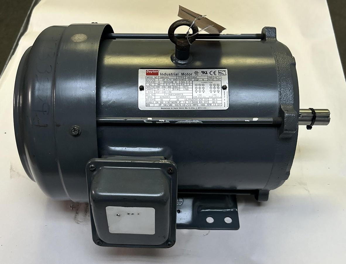 DAYTON,2N933G,INDUSTRIAL MOTOR 1HP 1760RPM 208-230/460V 3PH 182 FRAME
