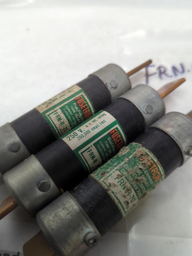 Used COOPER BUSSMANN,FRN-70,FUSETRON 70 AMP FUSE LOT OF 3 PRE-OWNED