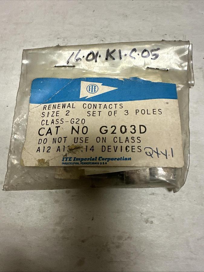 ITE,G203D,Size 2 Contact Renewal Kit 3 Pole NOS