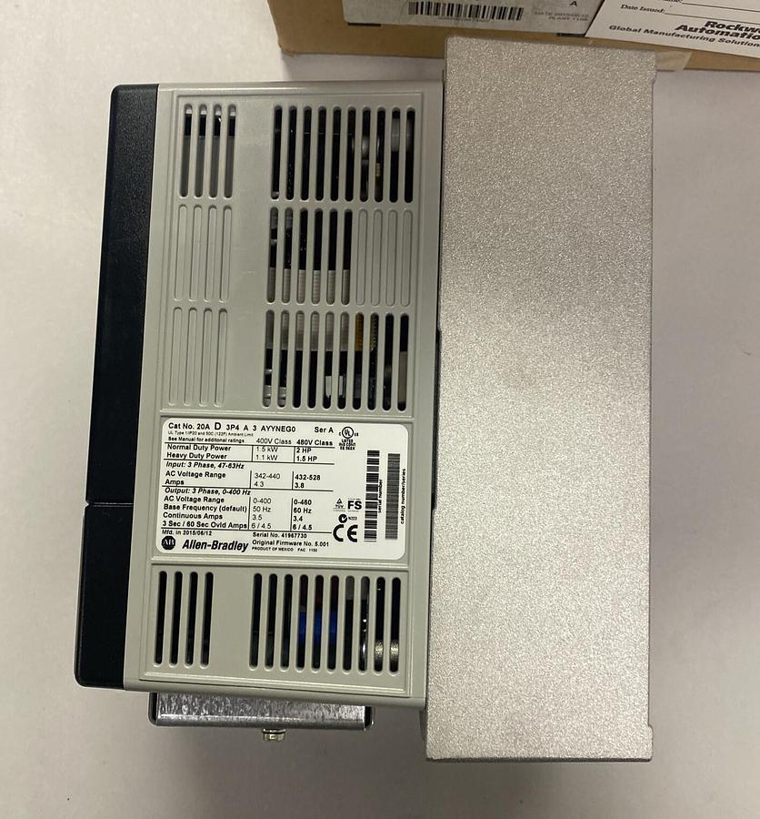 Used ALLEN BRADLEY,20AD3P4A3AYYNEG0,SER A POWERFLEX 70 AC DRIVE 1.5KW 2HP VFD REFURB