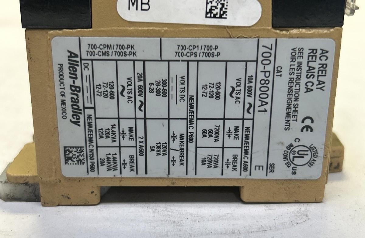 Used ALLEN BRADLEY,700-P800A1,AC RELAY