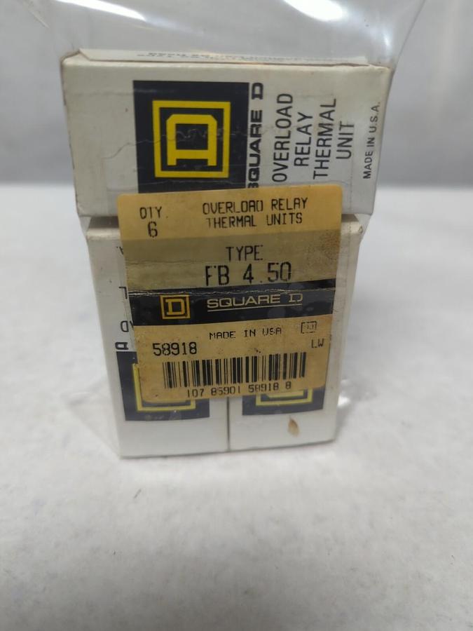 SQUARE D,FB 4.50,OVERLOAD RELAY THERMAL HEATER UNIT LOT OF 6 NOS
