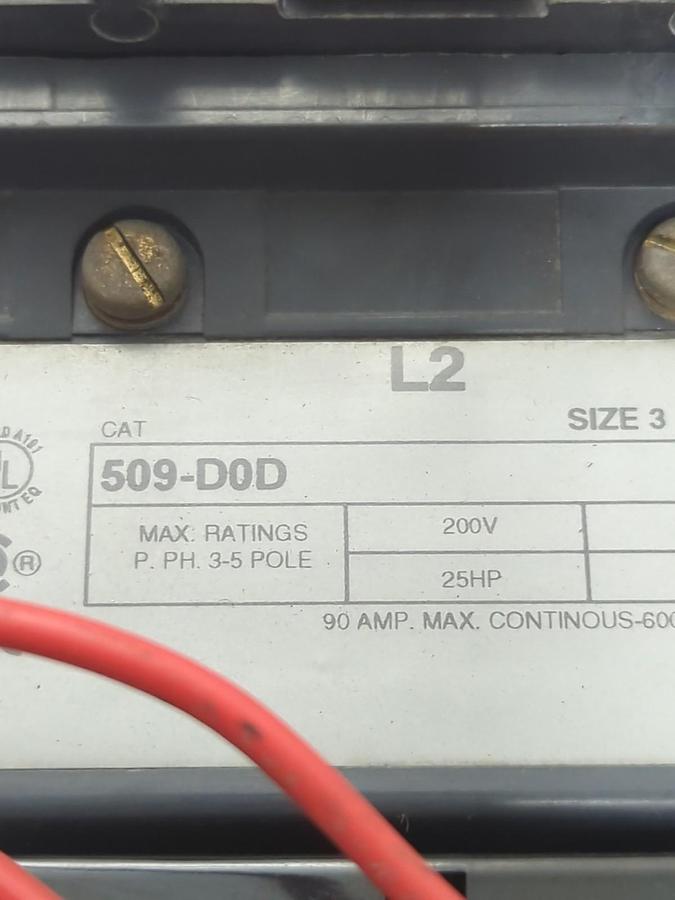 Used ALLEN BRADLEY,509-D0D,SIZE 3 SER A MOTER STATER PRE-OWNED