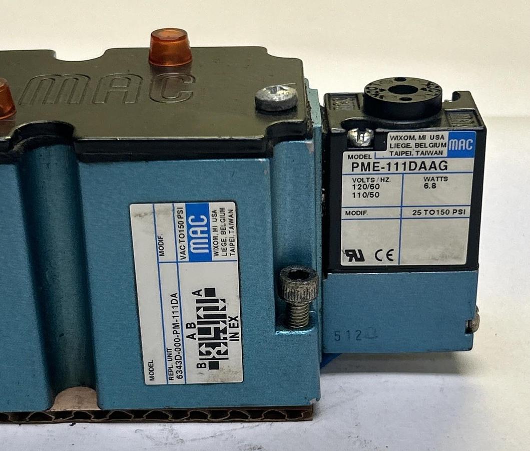 Used MAC VALVES,6343D-000-PM-111DA,PNEUMATIC SOLENOID VALVE