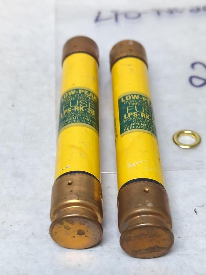 Used COOPER BUSSMANN,LPS-RK-20,LOW-PEAK 20 AMP FUSE LOT OF 2 PRE-OWNED
