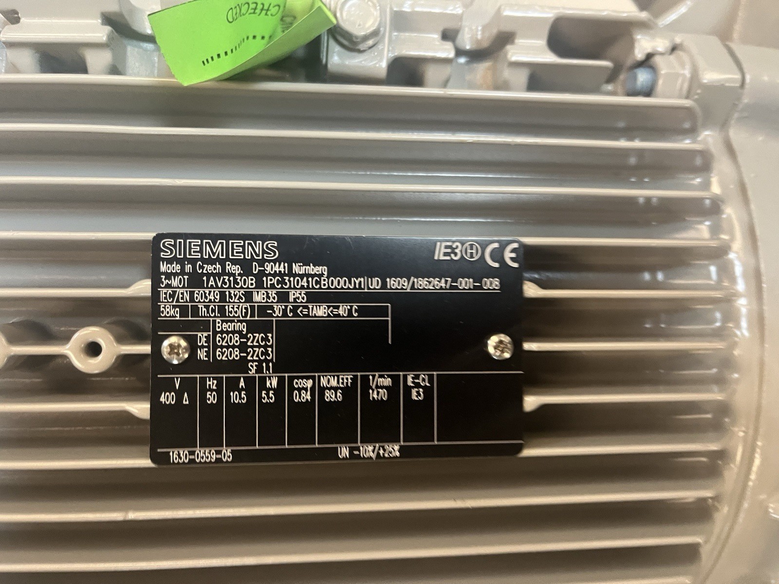 SIEMENS,1AV3130B-1PC31041CB000JY1,MOTOR 7.5HP 132S 400V 1470RPM