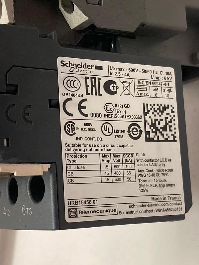 Used Scheider Electric,MC-22b,Contactor w/HRB15456-01 Overload Relay