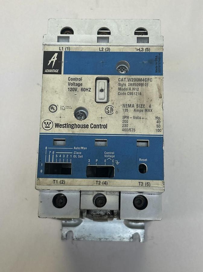 Used WESTINGHOUSE,W200M4CFC,SIZE 4 NON-REVERSING STARTER 135A