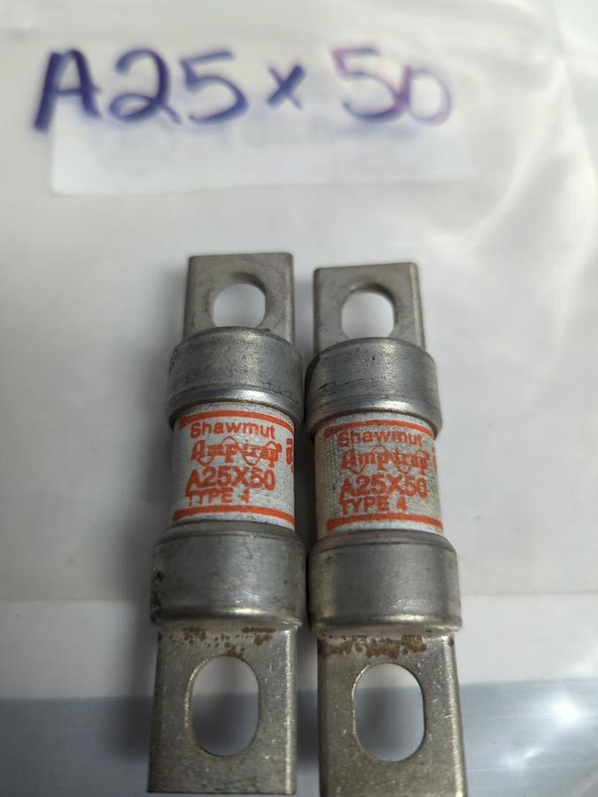 Used GOULD SHAWMUT,A25X50,TYPE 4 FUSE 50 AMP LOT OF 2 PRE-OWNED