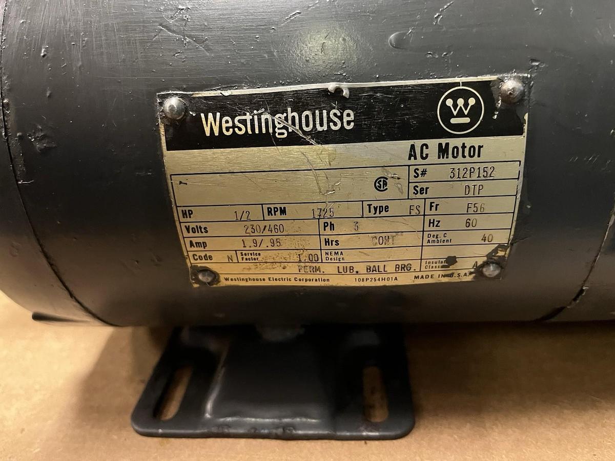 Used WESTINGHOUSE,DTP,BRAKE MOTOR 1/2HP 1725RPM 3PH F56
