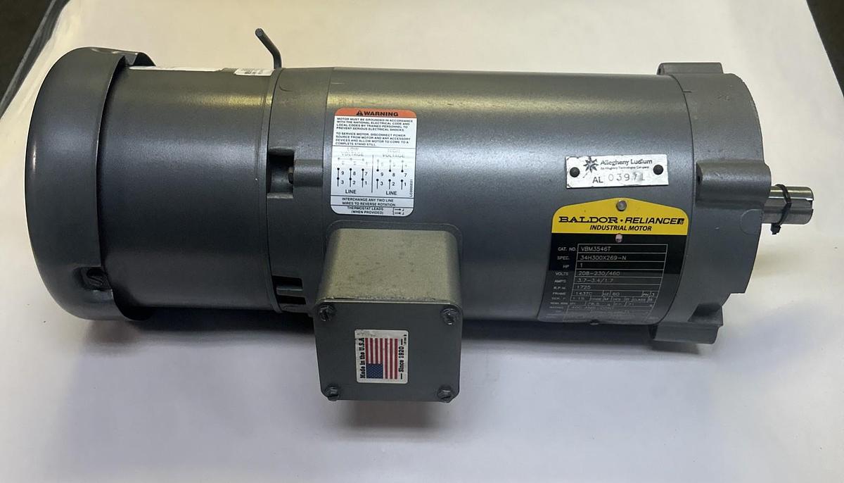 Used BALDOR,VBM3546T,BRAKE MOTOR 1HP 1725RPM 208-230/460V 3PH 143TC FRAME