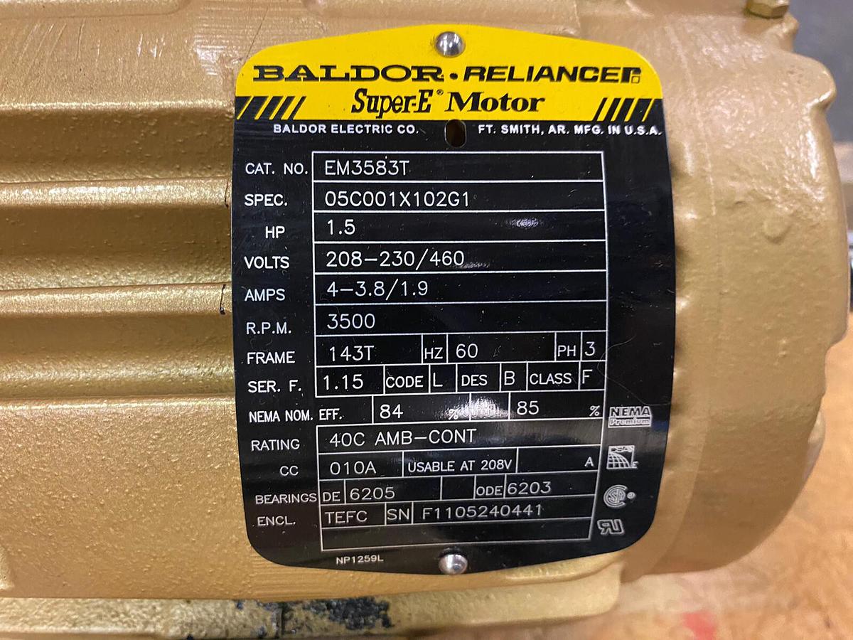 BALDOR,EM3583T,SUPER E MOTOR 1.5HP 3500 RPM 143T 208-230/460V 3PH