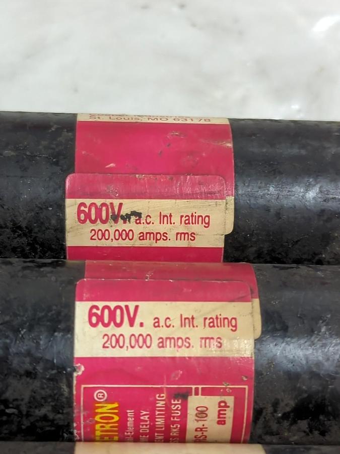 Used COOPER BUSSMANN,FRS-R-100,FUSETRON 100 AMP FUSE LOT OF 3 PRE-OWNED