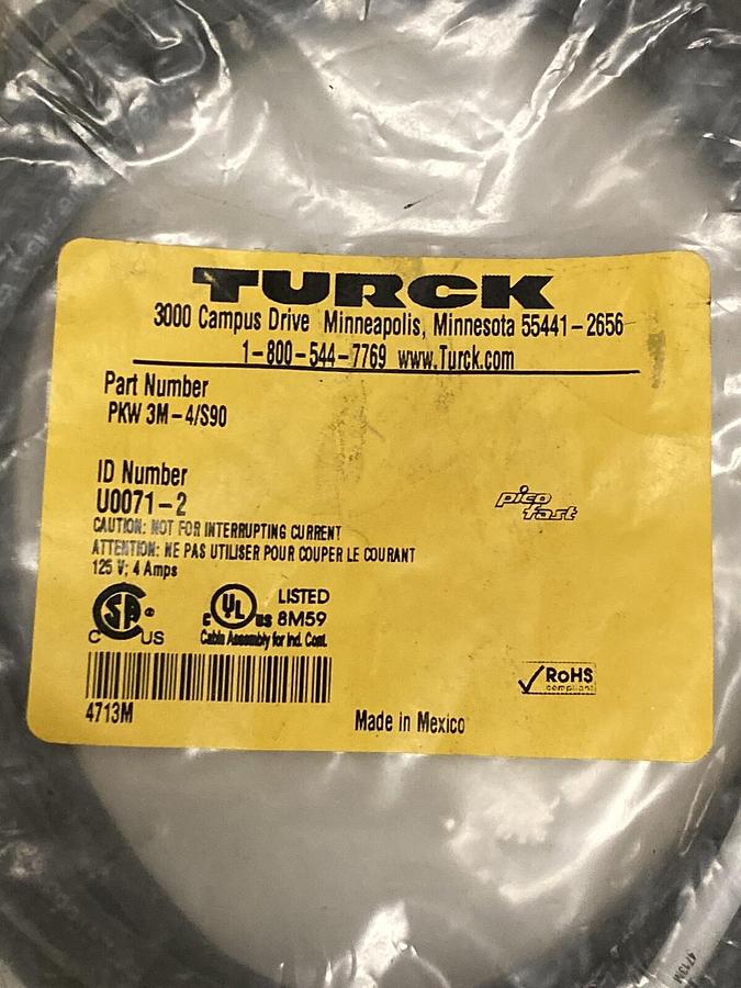 Used Turck,PKW 3M-2/S90,Connection Cable M8 Actuator Sensor Cordset