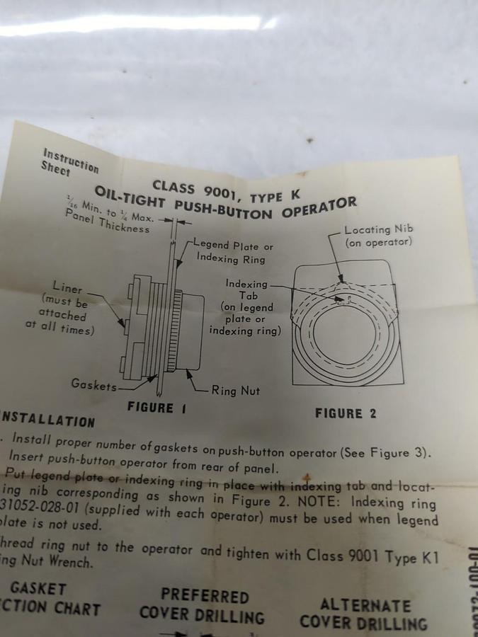 SQUARE D,9001 KR1Y,PUSHBUTTON YELLOW TYPE K NOS