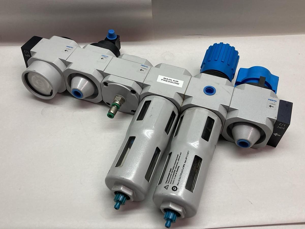 Used Festo,LFR-D-5M-MIDI,Filter Pressure Reducing Valve w/Gauges and Valves