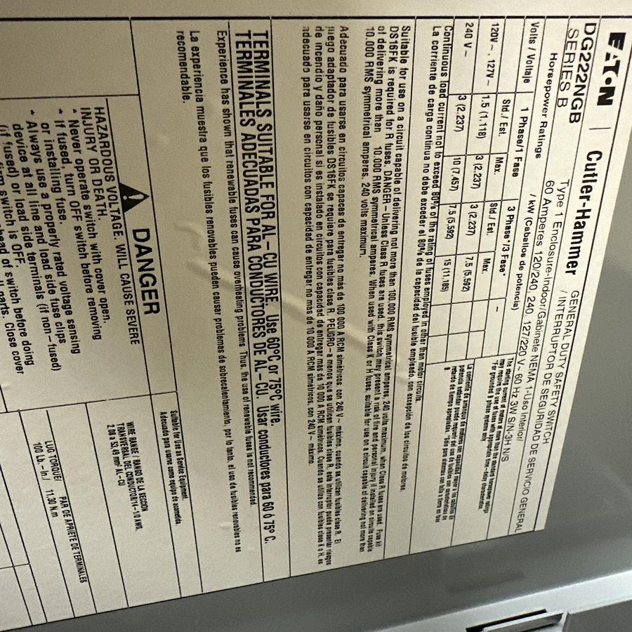 Eaton Cutler-Hammer,DG222NGB,60 Amp 240VAC General Duty Safety Switch