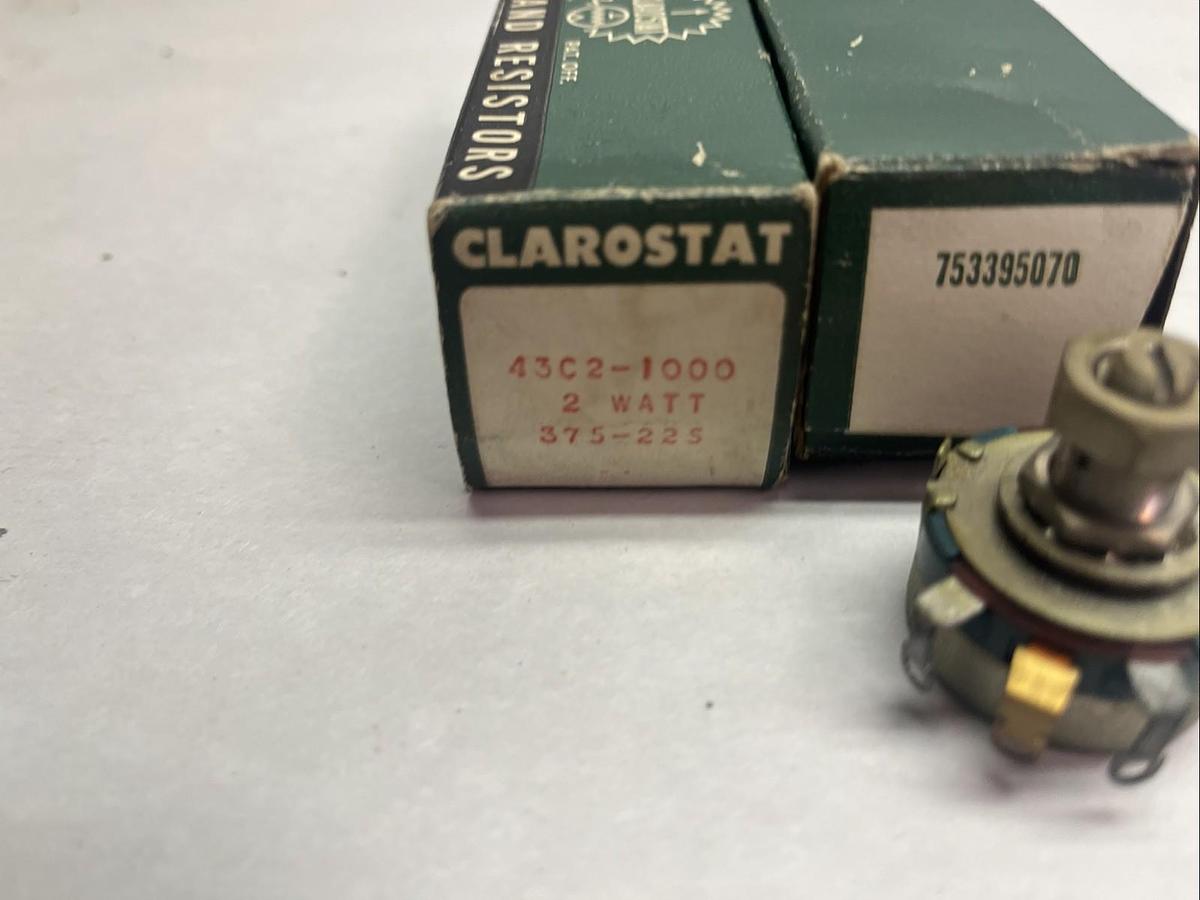 CLAROSTAT,43C2-1000,POTENTIOMETER 2 WATT LOT OF 2
