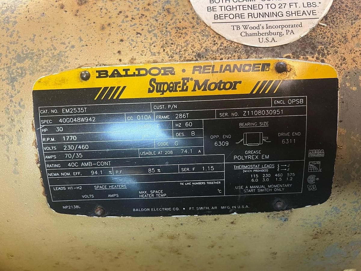 Used BALDOR,EM2535T,ELECTRIC MOTOR 30HP 1770RPM 3PH 286T W JVS ADJ SHEAVE
