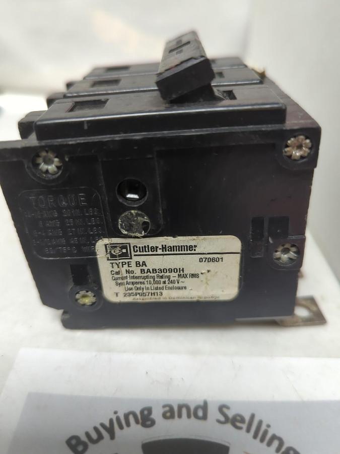 Used CUTLER-HAMMER,BAB3090H,CIRCUIT BREAKER 90 AMP 3-POLE PRE-OWNED