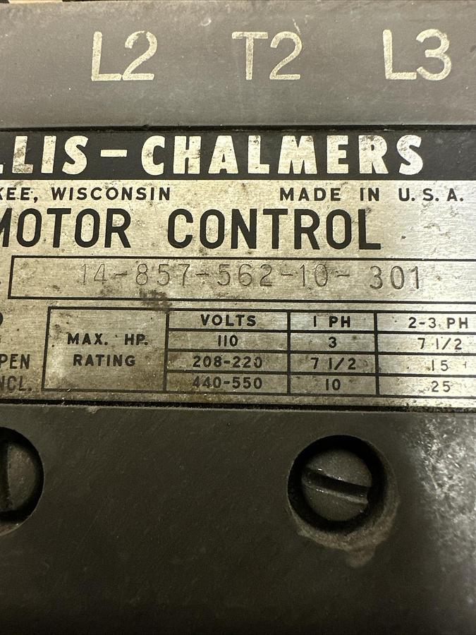 Used Allis Chalmers,14-857-562-20-301,Size 2 Motor Control