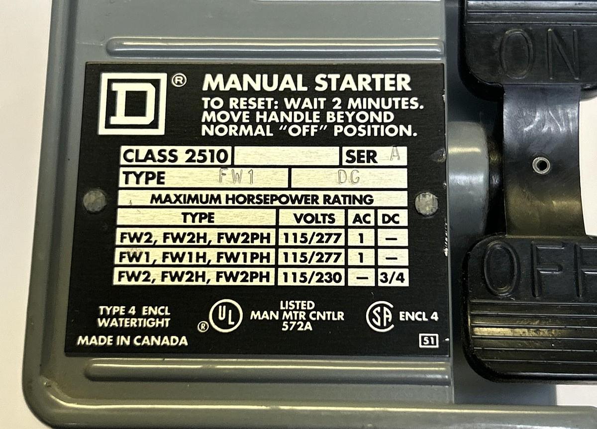 SQUARE D,2510FW1,MANUAL STARTER NOS