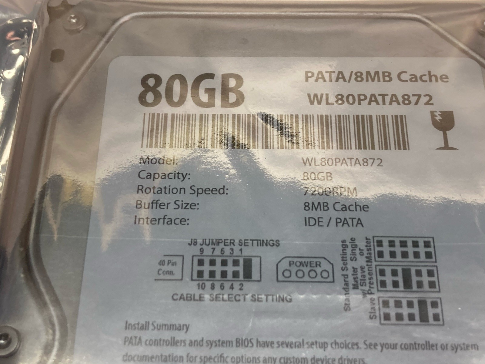 Used Unbranded,WL80PATA872,SATA Hard Drive 7200RPM 80GB