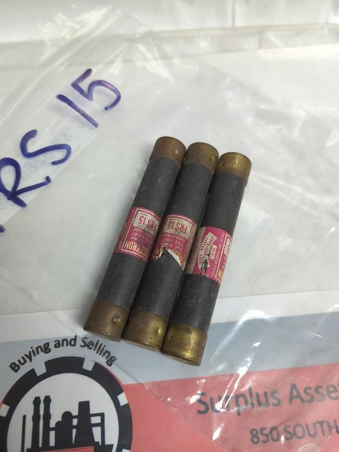 Used COOPER BUSSMANN,FRS-15,FUSETRON 15 AMP FUSE LOT OF 3 PRE-OWNED