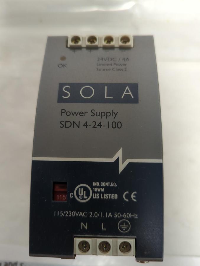 Used SOLA,SDN4-24-100,POWER SUPPLY 115/230VAC PRE-OWNED