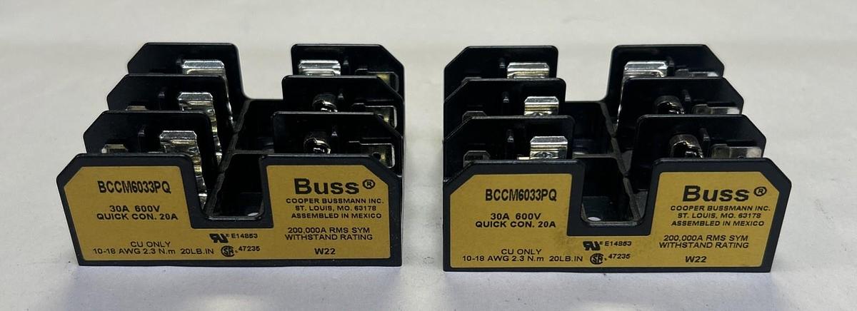 COOPER BUSSMANN,BCCM6033PQ,FUSE BLOCK HOLDER 30 AMP 600V 3 POLE LOT OF 2 NOS