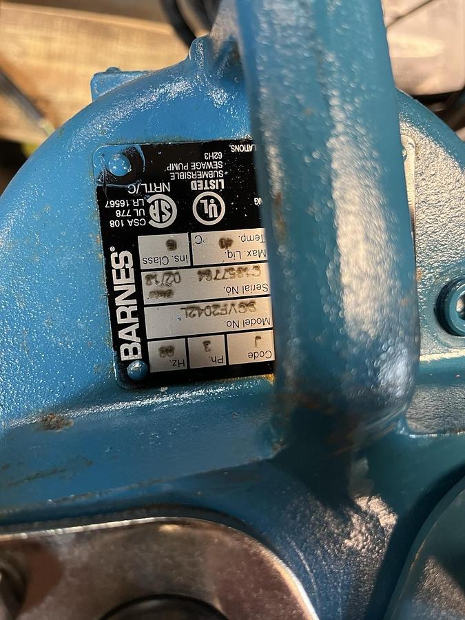 CRANE BARNES,SGVF2042L,SUBMERSIBLE SEWAGE PUMP 2HP 3PH 480V 1-1/4" DISCHARGE