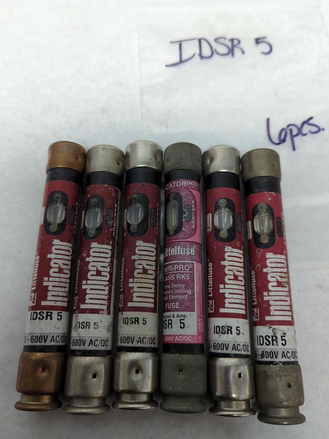 Used LITTELFUSE,IDSR 5,INDICATOR 5 AMP FUSE LOT OF 6 PRE-OWNED