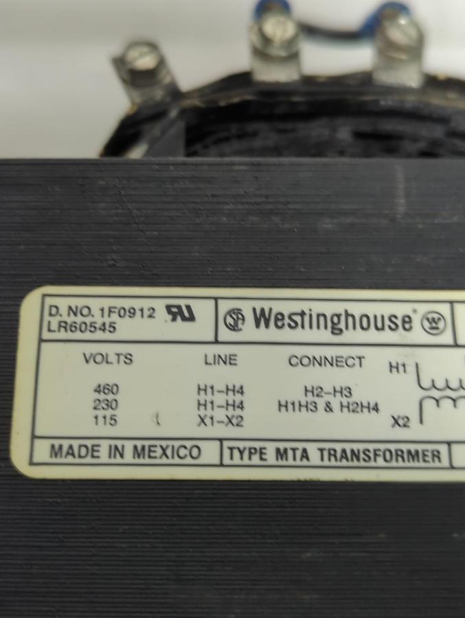 Used WESTINGHOUSE,1F0192,TYPE MTA TRANSFORMER PRE-OWNED