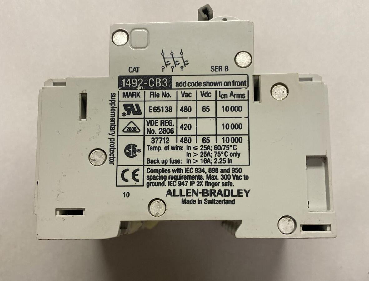 Used ALLEN BRADLEY,1492-CB3,CIRCUIT BREAKER 15A