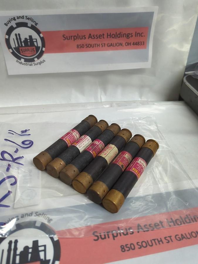 Used COOPER BUSSMANN,FRS-R-6-1/4,FUSETRON 6-1/4 AMP FUSE LOT OF 6 PRE-OWNED