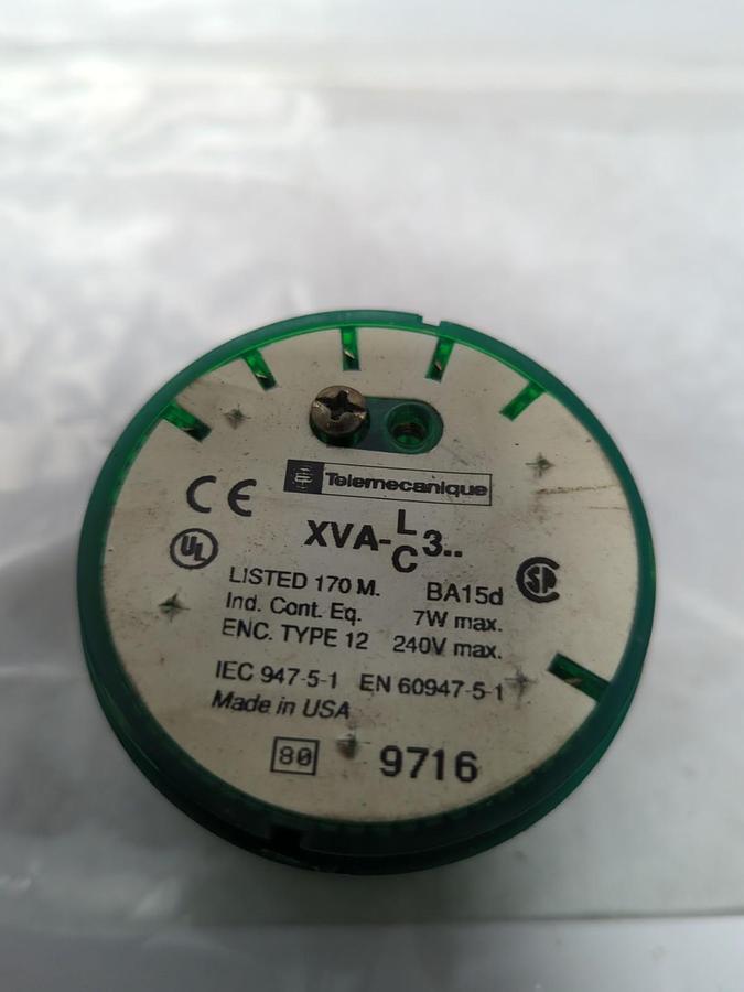 Used TELEMECANIQUE,XVA-LC3,GREEN STACK LIGHT 7W 240V WITH LAMP PRE-OWNED