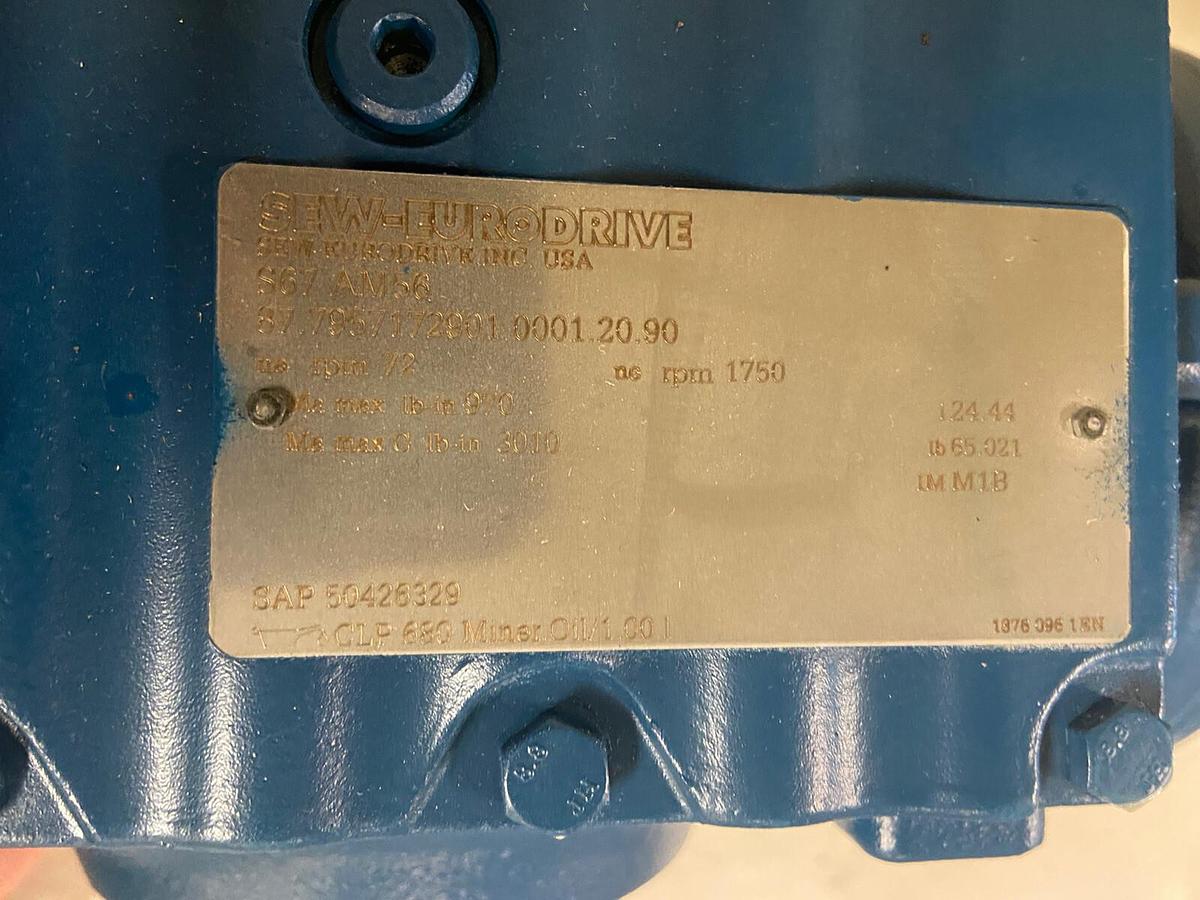 Sew Eurodrive,S67AM56,Gear Drive Ratio 24.44 1750/72RPM 970Lb-IN